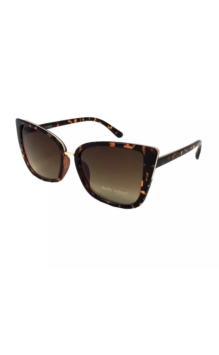 NEW Kathy Ireland Brown Oversized Tortoise Fashion Cat Eye Sunglasses $25