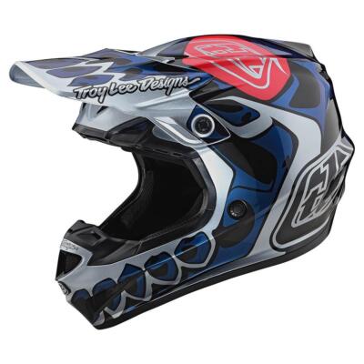 Open Box Troy Lee Youth SE4 Skully Dirt Bike Helmet Silver/Blue Youth Medium