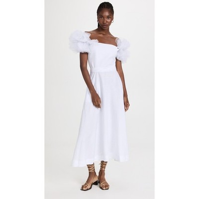 NWT Fanm Mon White Giamba Tulle Linen Embroidered Dress Size XL