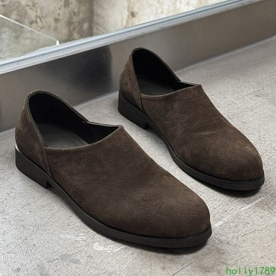 Retro British Mens Round Toe Formal Dress Faux Suede Leather Pull on Derby Shoes