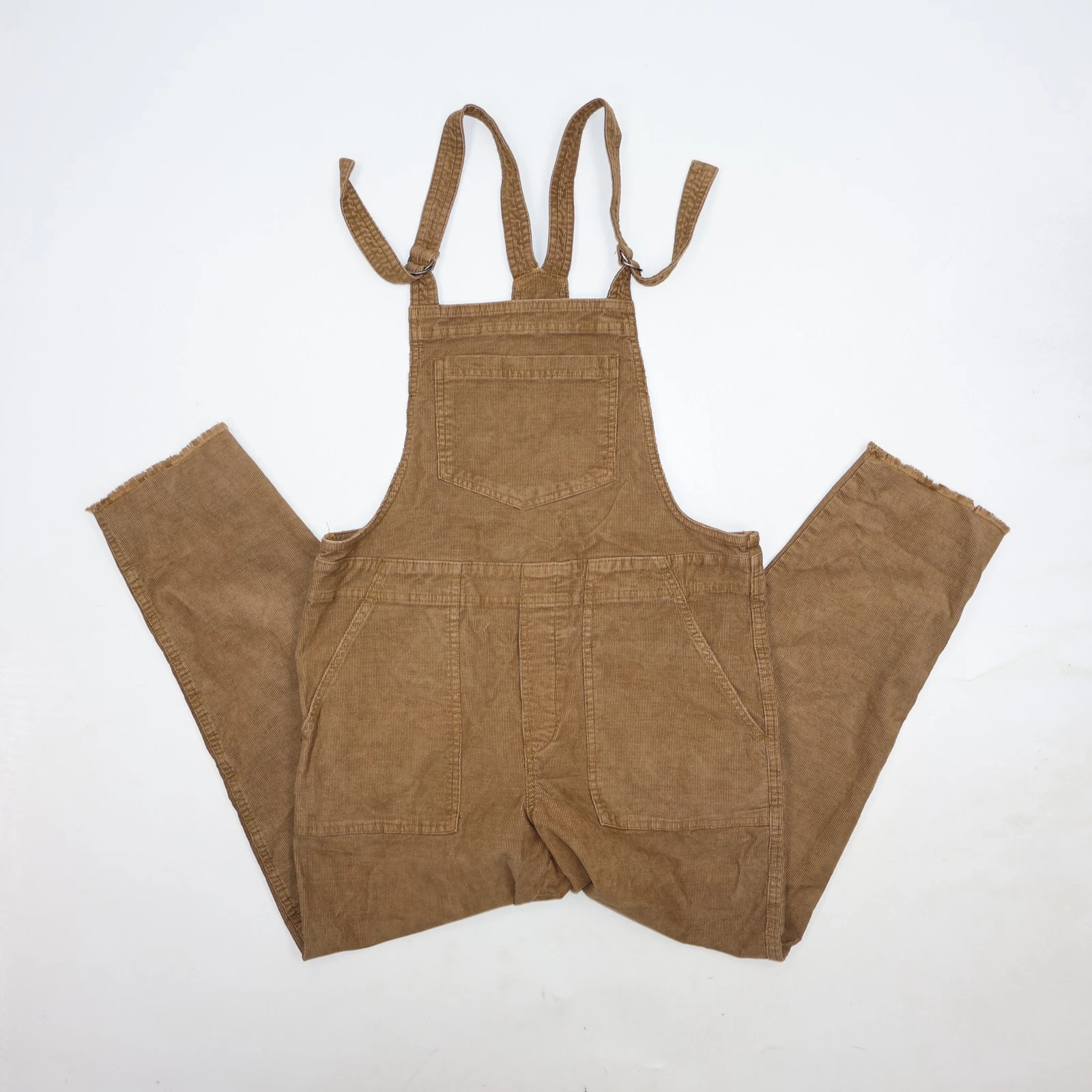 Aerie Women's Corduroy Overalls Jumpsuit Brown Small S Raw Hem Adjustable Straps