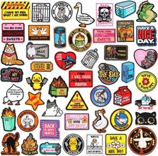 50 Pcs Funny Embroidered Iron on Patches with Words Sew on Cartoon Style Iron...