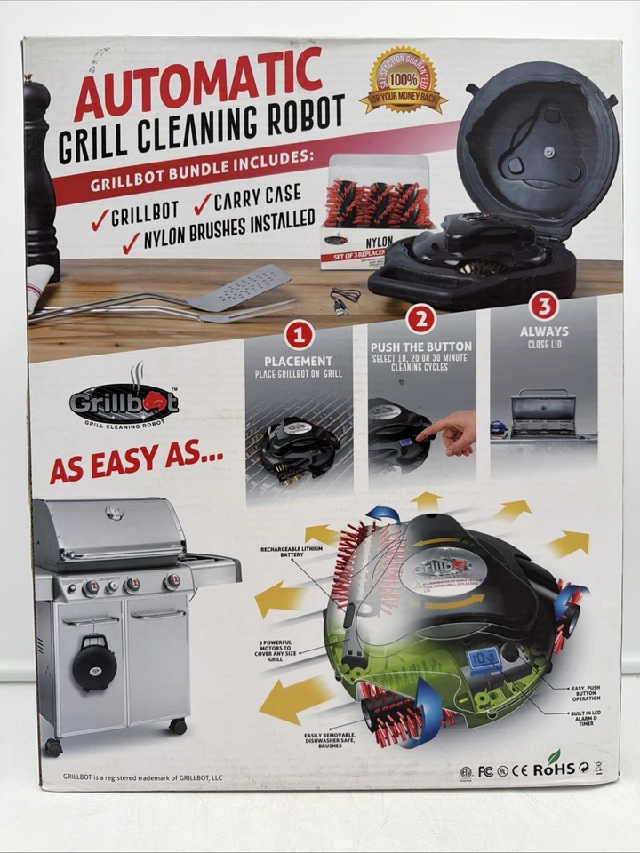 Robot de limpieza automático de parrilla GRILLBOT cepillos giratorios barbacoa negro - ¡NUEVO EN CAJA! Foto 3 de 4
