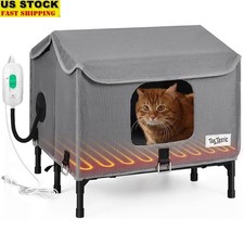 Outdoor Cat House W/ Heated Pad Insulated Weatherproof Shelter Feral Cats New