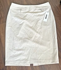 Donna Karan Women's Mid Rise Classic Formal Chic Pencil Skirt Beige Cream 10