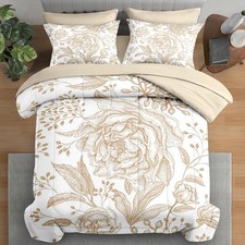 Comforter Set Queen Size, Rose Gold Floral Vintage 7 Pcs Bedding for Kids and...