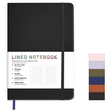 Lined Journal Notebook for Women Men, 200 Pages A5 Hardcover Leather Black