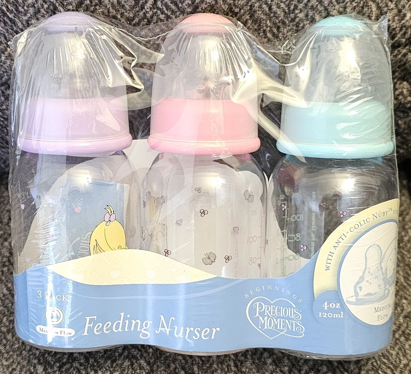 Baby Girl 3-Pack 4-OZ Feeding Nurser Bottles Precious Moments Anti-Colic New