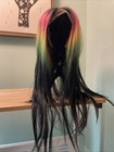 Straight Black Synthetic Lace front deep Part Wig With Rainbow Ombré