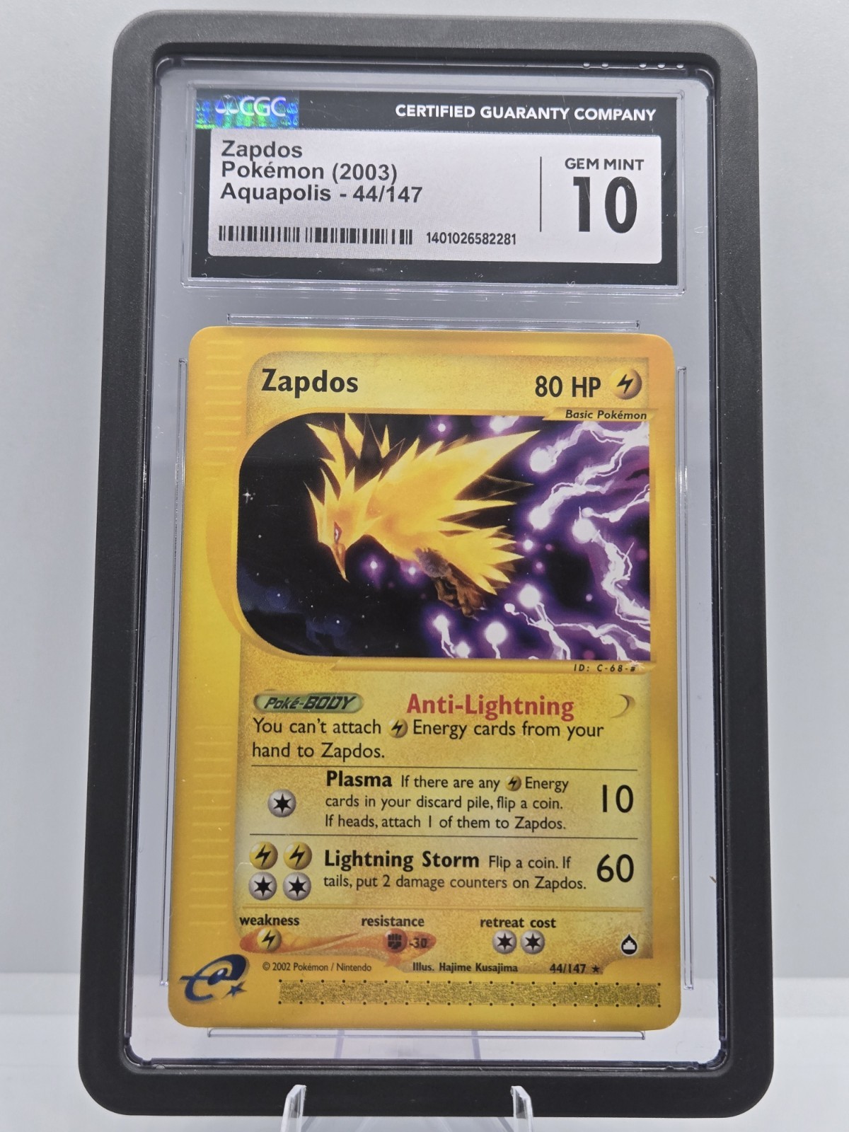CGC 10 Zapdos 2003 Aquapolis 44/147 Pokemon Card Pop 19 With Guard!