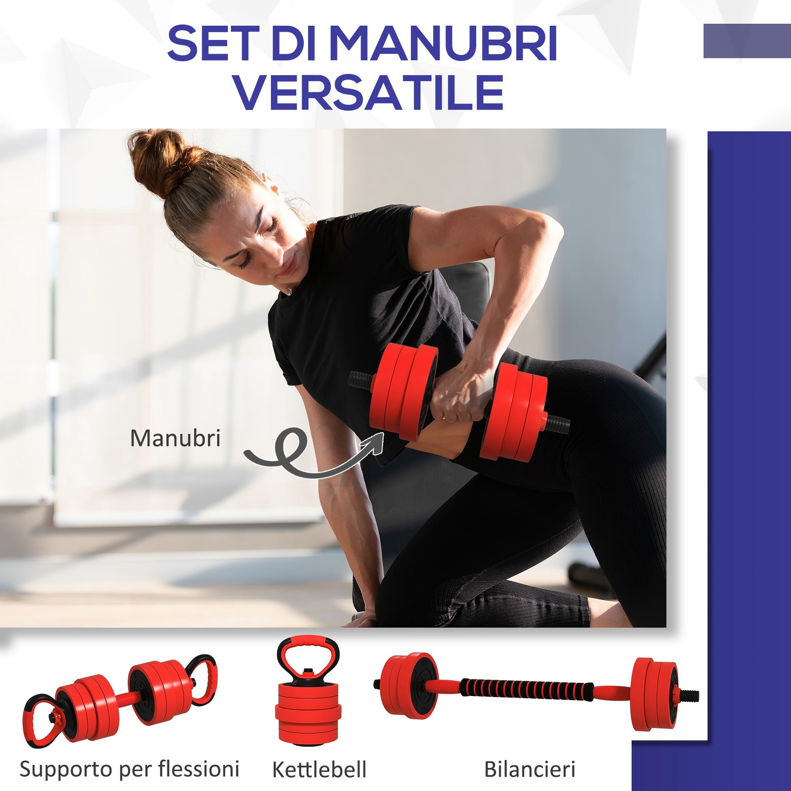 Set Pesi da Palestra 4 in 1 da 20kg Convertibile in Kettlebell Manubri foto 4