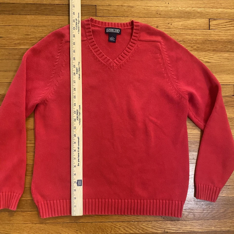 Suéter Lands End Niños Grande 14 16 Rojo Cuello en V Algodón Tejido Raglán Navidad Foto 3 de 4