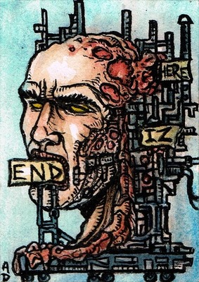 #ad ACEO ORIGINAL ARTWORK Outsider Abstract Horror Surreal OOAK Art HEAD HAULER $35.00