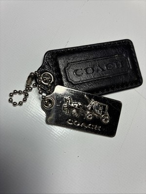 Coach Horse & Carriage Metal / Black Leather Hang Tag/Bag Charm