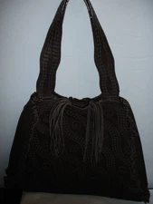 WOMENS 10 X 16 FRANCESCO BIASIA BR.LEATHER PURSE WITH FRINGE AND LACING,GOOD CON