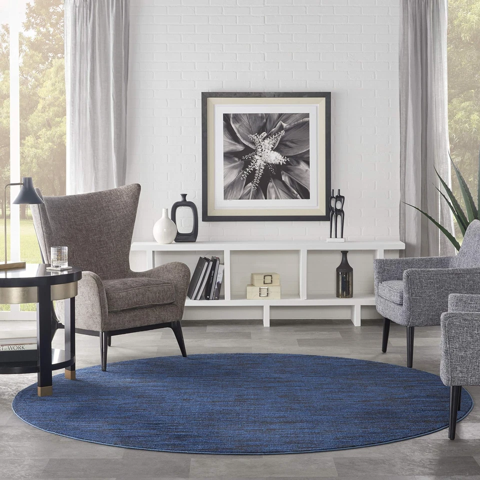 Alfombra de exterior redonda azul medianoche pila baja fácil de limpiar diseño versátil 8 pulgadas Foto 4 de 4