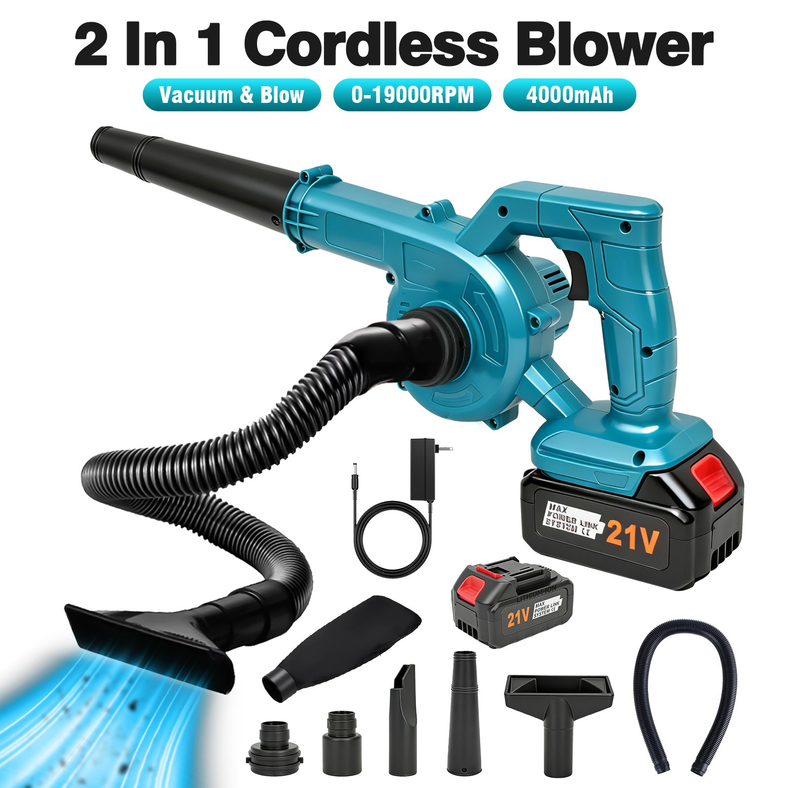 & Vacuum 160mph & 19000rpm Air Snow Blower W/ Battery 4.0ah