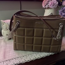 Michael Kors Susan Medium Quilted Leather Satchel Handbag Driftwood MSRP 458