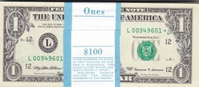 1999 (100) CONSEC. $1 STAR NOTES BEP STRAP L00949601* to L00949700* UNC. STARS