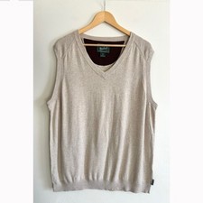 Vintage Woolrich V-Neck Pullover Sweater Vest Mens XL Wool Blend Beige Classic