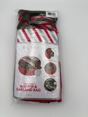Whitmor Christmas Wreath & Garland Storage Bag 30'' x 8'' Red Clear Top Zippered