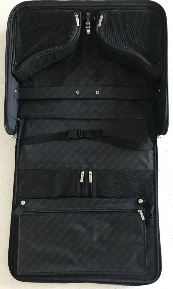 Brookstone Wheeled Black Leather Deluxe Garment Bag Bi-Fold Style 38x22x6 - Image 4 of 4