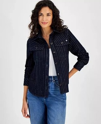 Tommy Hilfiger Indigo Denim Shine Shacket M Button Front Long Sleeve Casual Wear