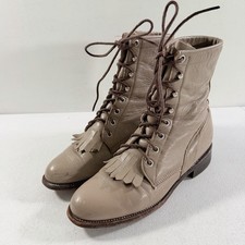 Justin Roper L0549 Womens 5.5 B Western Lace Up Boots Leather Beige USA Kiltie