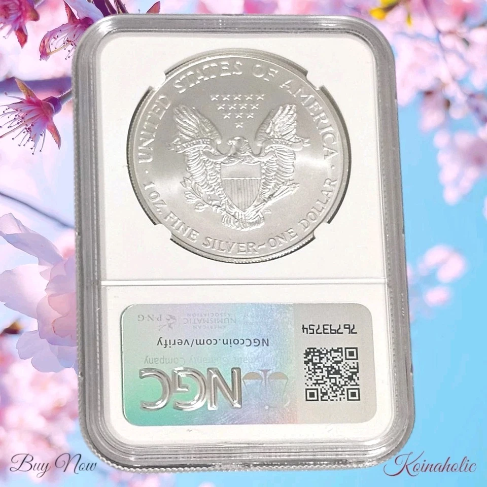 1996 $1 American Silver Eagle .999 NGC BRILLIANT UNCIRCULATED, Lowest Mintage  - Image 2 of 4