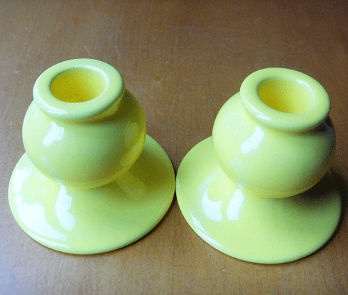 Franziskaner El Patio Kugel Kerzenständer Paar~gelb glänzend~#133~Vintage 30er Jahre - Bild 2 von 4