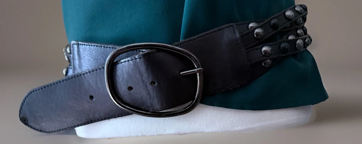 Linea Pelle Belt Womens Medium Navy Blue Vegan Leather Fabric Silver Buckle Buy Womens Designer Belt Blue Genuine Leather  main image 4