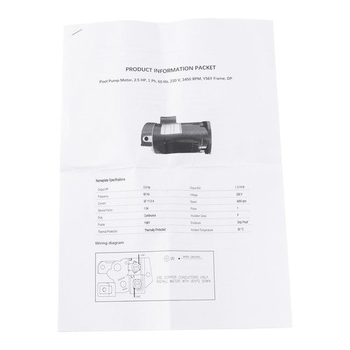 B2840 B840 2.5HP 230V Pool Pump Motor 56Y Frame Square Flange' - Picture 15 of 16