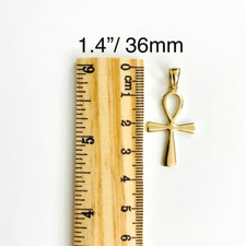 14K Solid Gold Egyptian Ankh Cross Charm Pendant - 14KY Gold Ankh Cross - PT0922