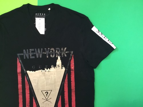 GUESS Los Angeles Men’s Short Sleeve T-Shirt NYC Size SMALL Black w/Beige, Red - Picture 7 of 12