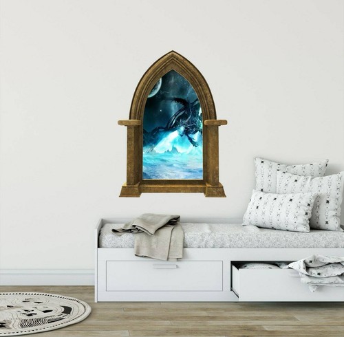 Calcomanía de pared CastleScape Ice Dragon #1 pegatina de pared ventana castillo vinilo extraíble - Imagen 5 de 7