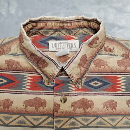VTG Authentic Outfitters Shirt Mens L Brown Aztec Bison Buffalo Y2K 90s Nature - Picture 4 of 10