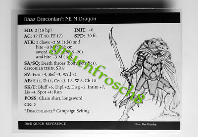  BAAZ DRACONIAN  28 C  DRAGONEYE 2003  D&D MINIS MINIATURES QUICK REFERENCE CARD