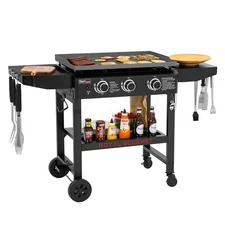 Royal Gourmet 28-Inch 3-Burner Propane Gas Griddle with Collapsible Side Shelves