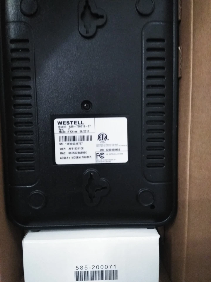 Westell INC. ADSL2+ MODEM ROUTER A99-750015-00 With Power Adapter - Image 3 of 4