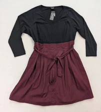 City Chic Women's Dress Size XL / 22 Black Maroon Long Sleeve Sheath NEW