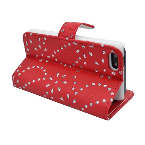 CASE FOR APPLE IPHONE 5 5S GLITTER WALLET FLIP IN VARIOUS COLOURS POUCH COVER - Picture 35 of 36