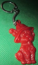 Vintage dark red cute DOG w/ hat plastic charm keyring key chain keychain 2.25"
