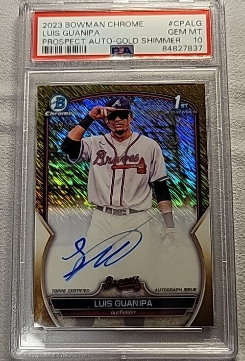 2023 Bowman Chrome Luis Guanipa 1st Gold Shimmer Prospect Auto /50 Braves PSA 10