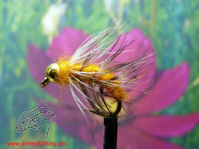 Nymphe '' Hares Ear Grizzle Orange Bead Head '' , 3er Set