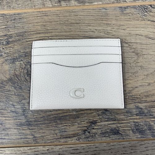 Coach Polished Pebble Leather Card Holder Wallet CC129 | Chalk — New - Picture 1 of 4
