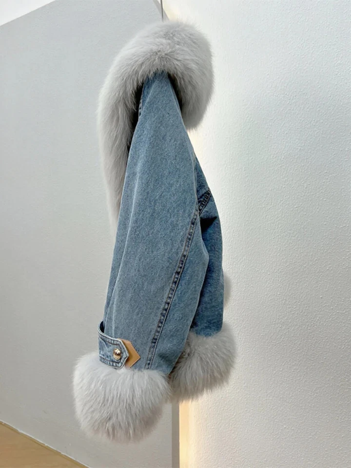 Invierno Ropa de calle Moda Abrigo Cuello de piel real Mujeres Elegante Prendas exteriores Chaqueta Foto 4 de 4