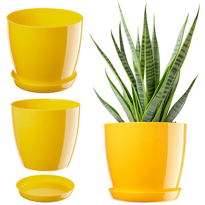 KADAX Blumentopf mit Untersetzer, aus Kunststoff, rund, 23 cm, Gelb