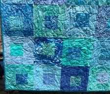 Blue Batik Quilt 48 x63 Large Lap Assorted Blue Batiks Made in U.S.A.