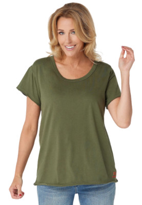 Peace Love World XX-Small Mia U-Neck Short Sleeve Tee Shirt Top Olive 2XS XXS