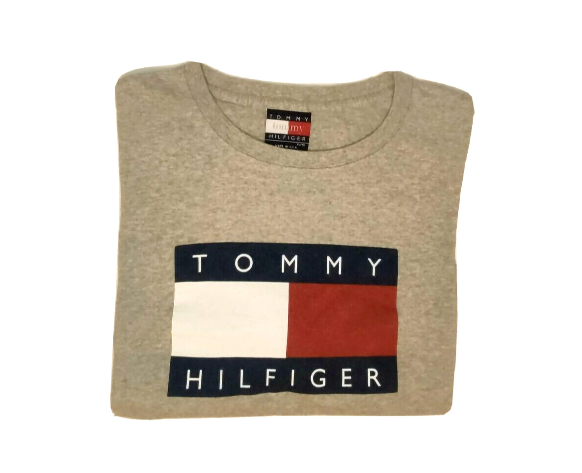 Tommy Hilfiger Vintage Camiseta con Logo Grande Gris Talla XL Años 90 de Algodón
